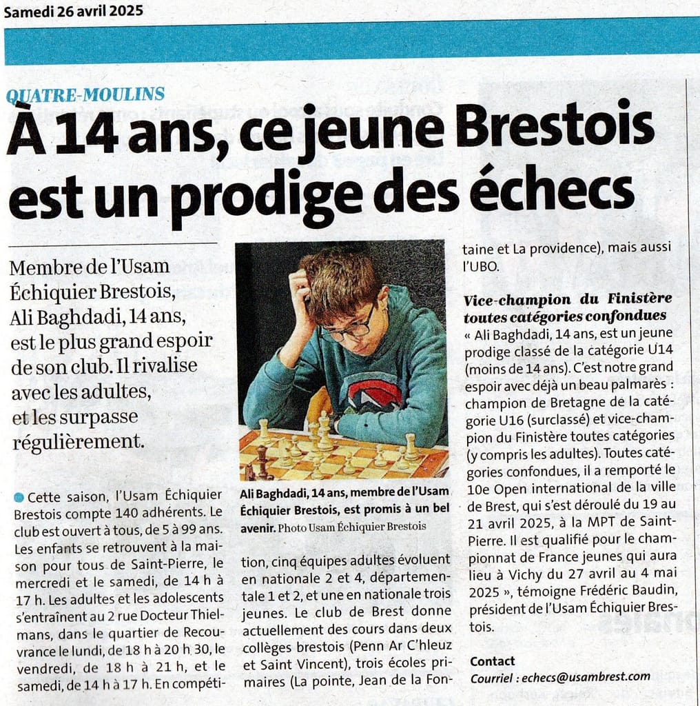 Open de Brest, la brillante victoire d'Ali, relayée par la presse 2 Open de Brest, la brillante victoire d'Ali, relayée par la presse 2