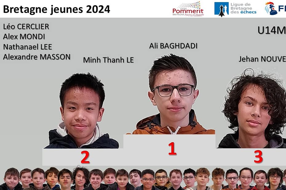 Le championnat de Bretagne jeunes 2024. Ali s'impose en champion (U14), Augustin remporte l'Open A. 1